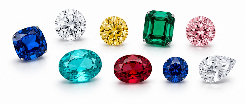 Loose lab-grown gemstones and diamonds in different colors and cuts for B2B jewelry sourcing